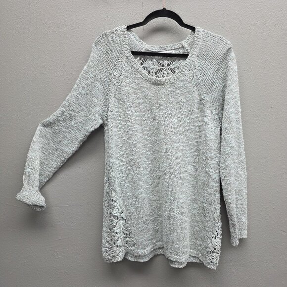 Maurices Sweater Womens 2XL Gray Silver Open Knit Crochet Lace Yoke Pullover - Picture 1 of 11